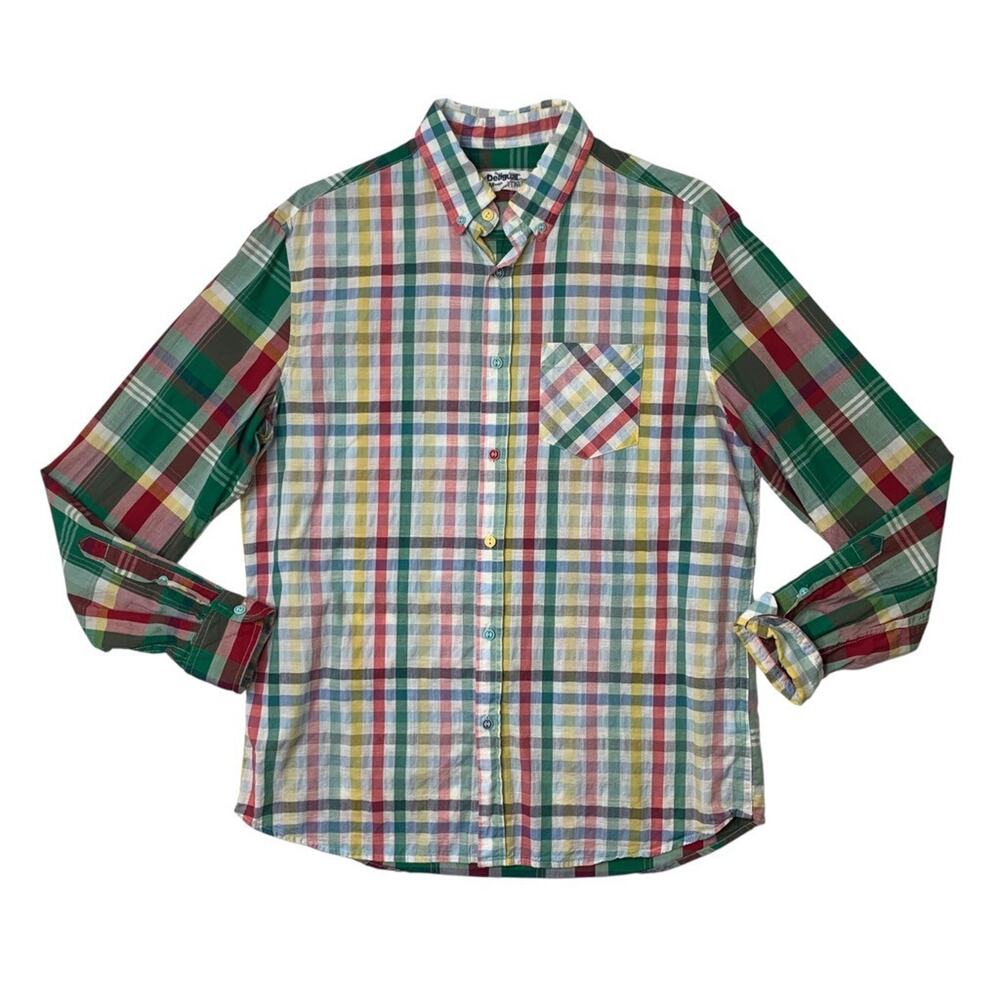 Desigual Shirt Mens M Medium Cotton Patch Plaid Check Button Down Long Sleeve